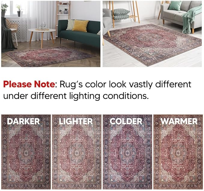 Keen Home Design 8x10 Rug - Machine Washable Area Rug with Non-Slip Backing, Ideal for Living Room, Dining Room, Bedroom - Vintage, Easy Clean, Durable, Low Pile Rug - (8' x 10')