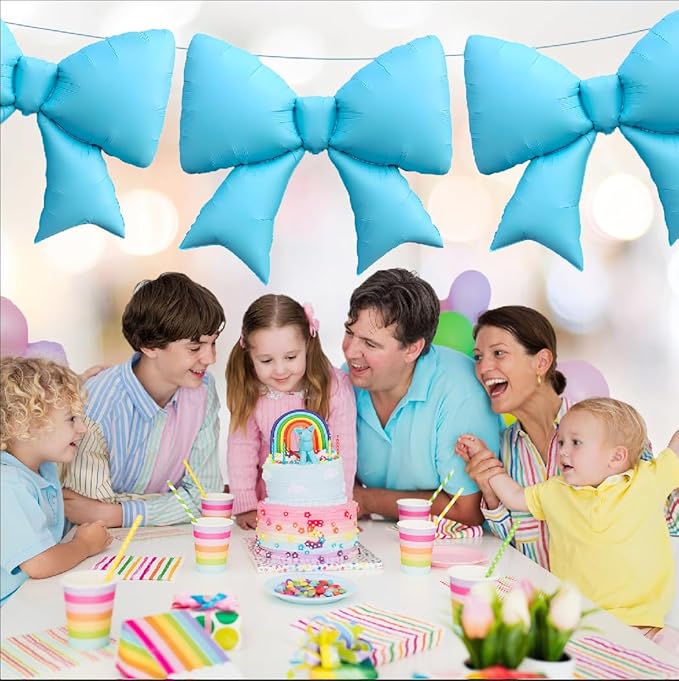 FBQ 3 Pcs Giant Blue Bow Balloons Foil Balloon Bow Theme Wedding Party Girl Birthday Celebration Decoration Supplies