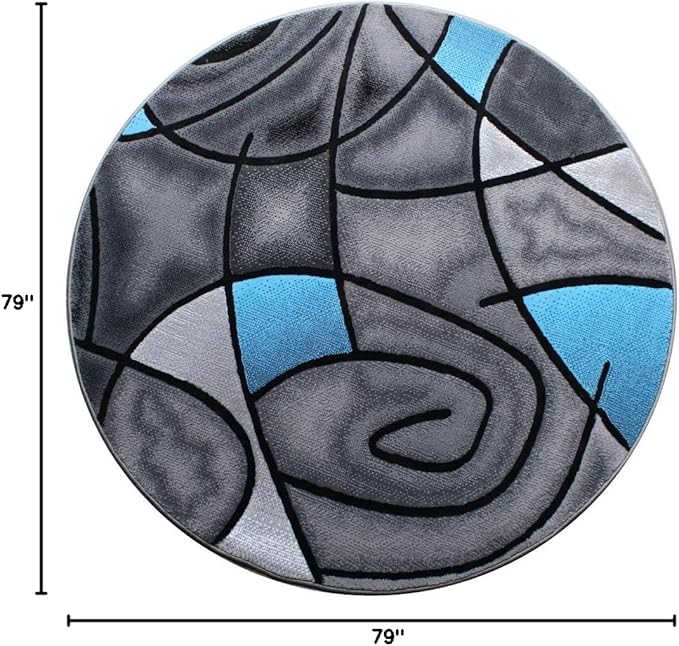 Masada Rugs, Modern Contemporary Area Rug, Blue Grey Black (6 Feet 7 Inch X 6 Feet 7 Inch) Round