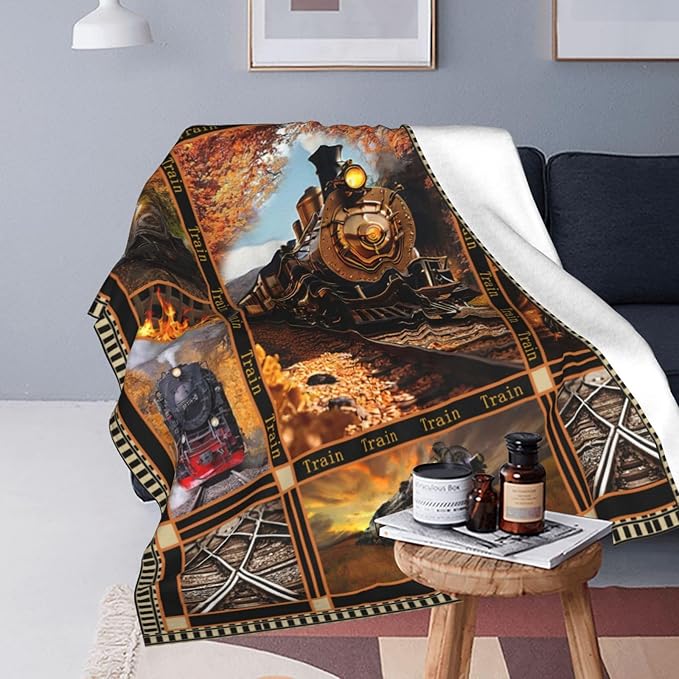 Train Blanket Steam Throw Blanket Fleece Flannel Bedding Train Stuff Gifts for Men Women Boys Girls Lover Adult Plush for Couch Sofa Bed Decor 50"X40"