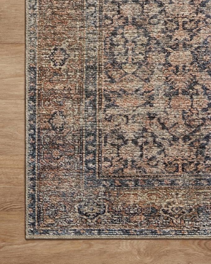 Loloi Amber Lewis Billie Collection, Ink & Salmon 3'-6" x 5'-6" Area Rug – Antique & Distressed Accent Rugs for Living Room, Bedroom, Entryway & Hallway, No Shed High Traffic Area Home Decor Rug