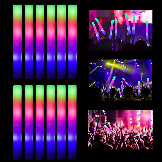 Glow Sticks Bulk, 52 Pcs LED Foam Sticks Light Up Batons Party Favors with 3 Modes Colorful Flashing, Glow in the Dark Party Supplies for Party Wedding Birthday Concert Halloween Christmas
