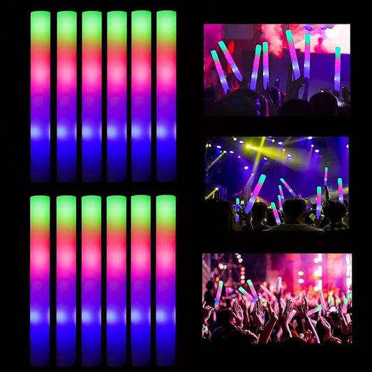 Glow Sticks Bulk, 52 Pcs LED Foam Sticks Light Up Batons Party Favors with 3 Modes Colorful Flashing, Glow in the Dark Party Supplies for Party Wedding Birthday Concert Halloween Christmas