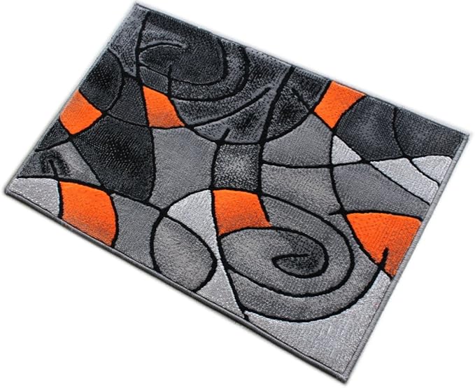 Masada Rugs, Modern Contemporary Area Rug Mat, Orange Grey Black (2 Feet X 3 Feet) Mat