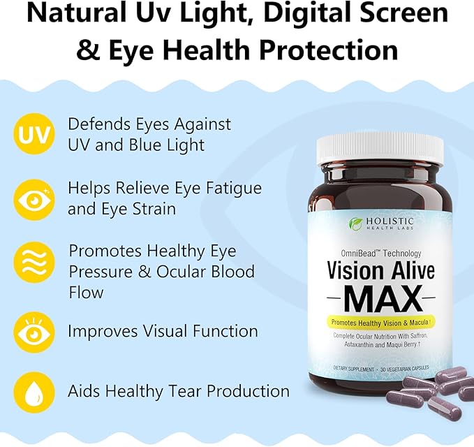 Vision Alive Max with 8 Natural Ingredients Lutemax® 2020, Bilberries, Blueberries, c3g from Black Currant, Maqui Berry, Saffron, and Astaxanthin (30 Count (Pack of 3))