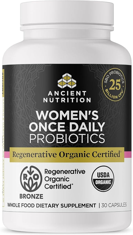 Ancient Nutrition Regenerative Organic Certified Probiotics for Women, Probiotics Women’s Once Daily, for Healthy Digestion and Immune System Function Support, 25 Billion CFUs* Per Serving, 30 Count