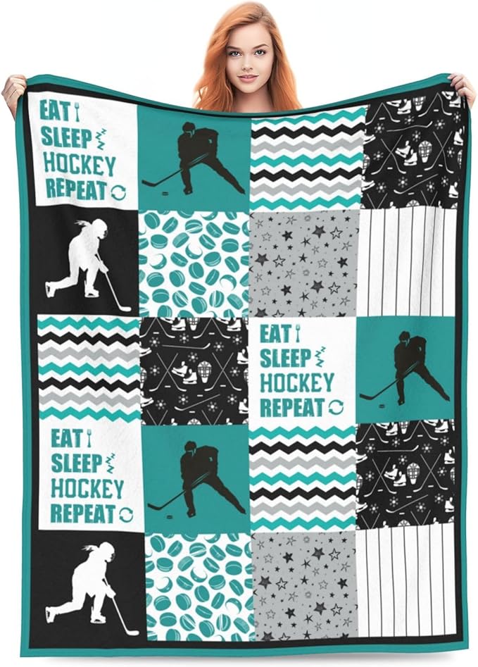 Hockey Blanket Ice Throw Blanket Fleece Flannel Plush Bedding Hockey Gifts for Boys Girls Men Women Youth Kids for Couch Sofa Bed Decor 60"X50"