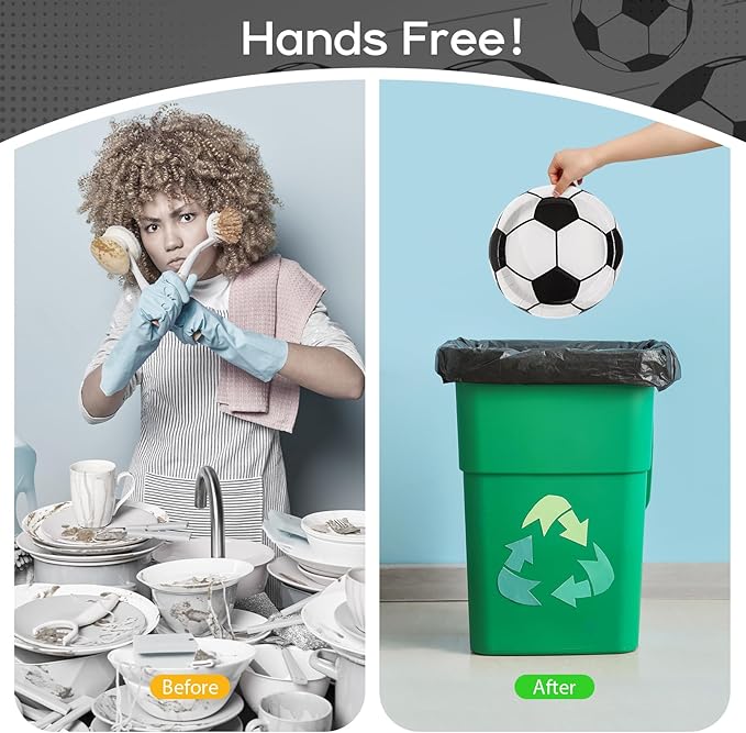 96pcs Party Plates Soccer Tableware Set Black and White Kid's Birthday Party Paper Plates Round for 24 Guests Disposable Table Supplies Picnic Soccer Party (Include Plates, Cups and Napkins)