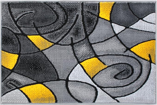Masada Rugs, Modern Contemporary Area Rug, Yellow Grey Black (2 Feet X 3 Feet)