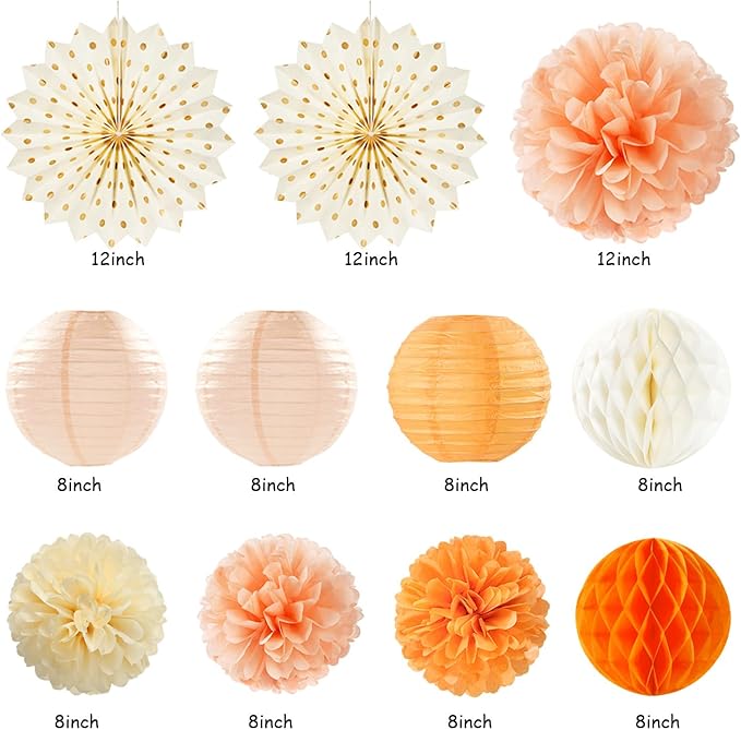 Orange-Beige Fal Boho Birthday Party-Decorations - 21pcs Autumn One Two Sweet Peach Happy Banner,Girls Groovy Paper Streamers Lanterns Honeycomb,Tissue Pom Poms Fan,Hippie Garland Decor Huglony