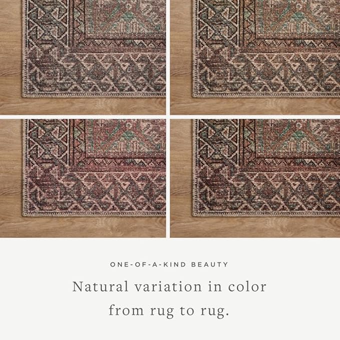 Loloi Amber Lewis Billie Collection, Aqua & Rust 2'-3" x 3'-9" Area Rug – Antique & Distressed Accent Rugs for Living Room, Bedroom, Entryway & Hallway, No Shed High Traffic Area Home Decor Rug