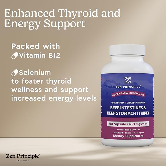 Zen Principle Grass Fed Beef Intestines with Stomach (Tripe) Supplement, Supports Digestive Health and Gut Balance, Supports Acid Reflux Balance, Natural Intestine Wellness, 2-Pack, 420 Capsules.