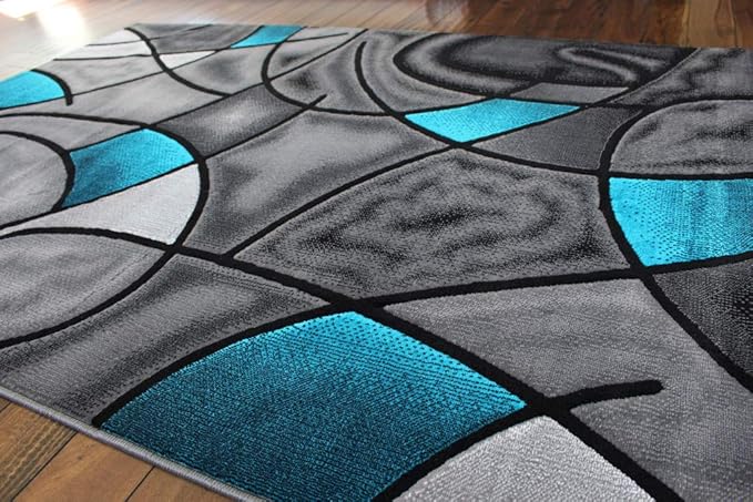Masada Rugs, Modern Contemporary Area Rug, Turquoise Grey Black (6 Feet X 9 Feet)