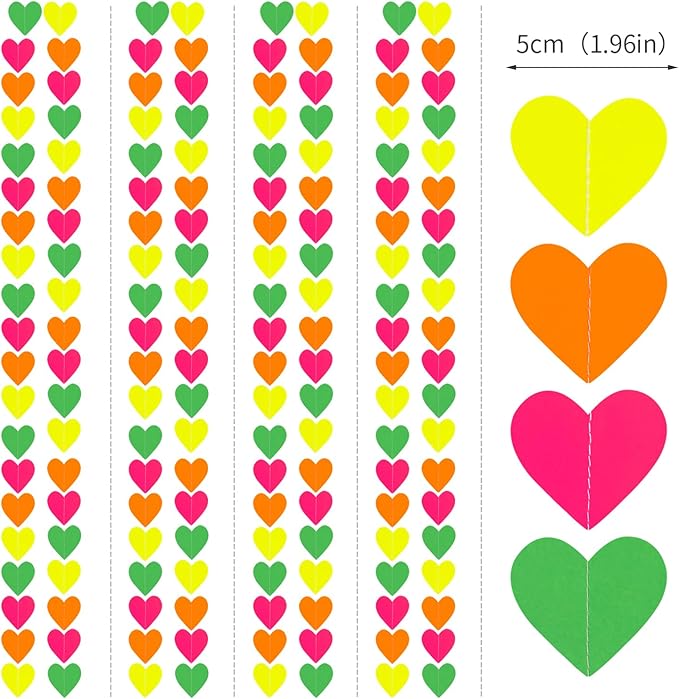UV Neon Party Decorations Heart-Garland - 39Ft 3D Glow in The Dark Supplies, Hanging Paper Streamers Banner,Girl Romantic Wedding Anniversary Baby Bridal Shower Engagement Decor Ouruola