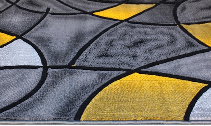 Masada Rugs, Modern Contemporary Area Rug, Yellow Grey Black (8 Feet X 10 Feet)