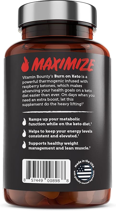 Vitamin Bounty Burn On Thermogenic Keto Fat Burner for Men & Women - Weight Loss Supplement with Raspberry Ketones - Metabolism Booster, Energy Pills, Appetite Suppressant - 60 Capsules
