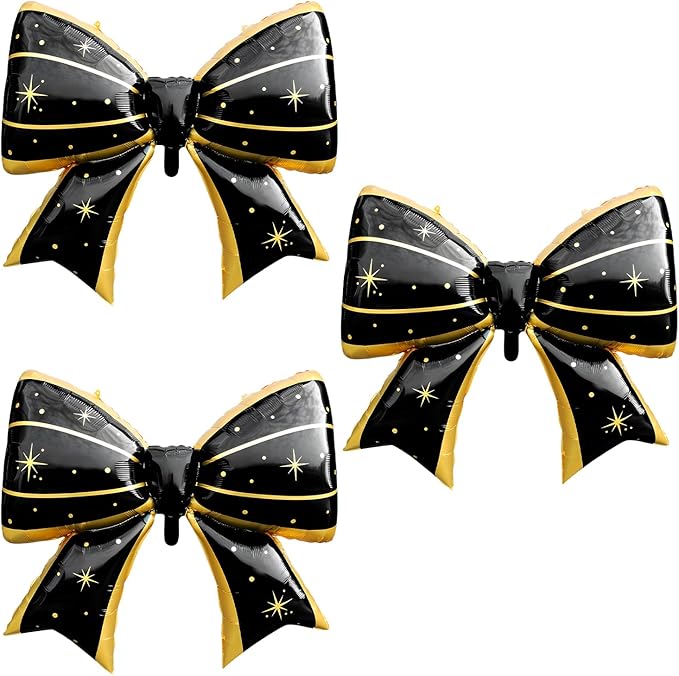 FBQ 3 Pcs Black Bow Balloon Birthday Theme Butterfly Theme Baby Shower Girls Boy Party Kids Party Decoration Supplies