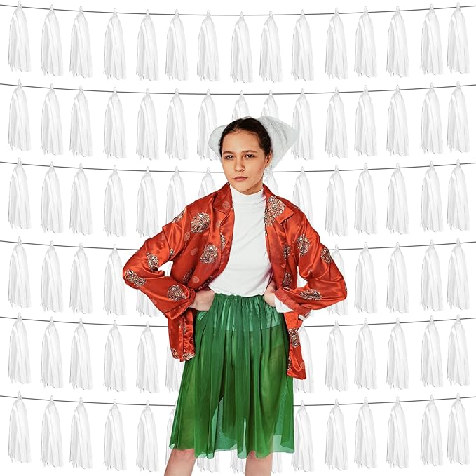 6P White Foil Fringe Metallic Tassel Streamers Banner Tassel Garland for Parade Floats, Graduation, Wedding, Birthday, Graduation, Christmas, Bridal/Baby Shower Party Decorations