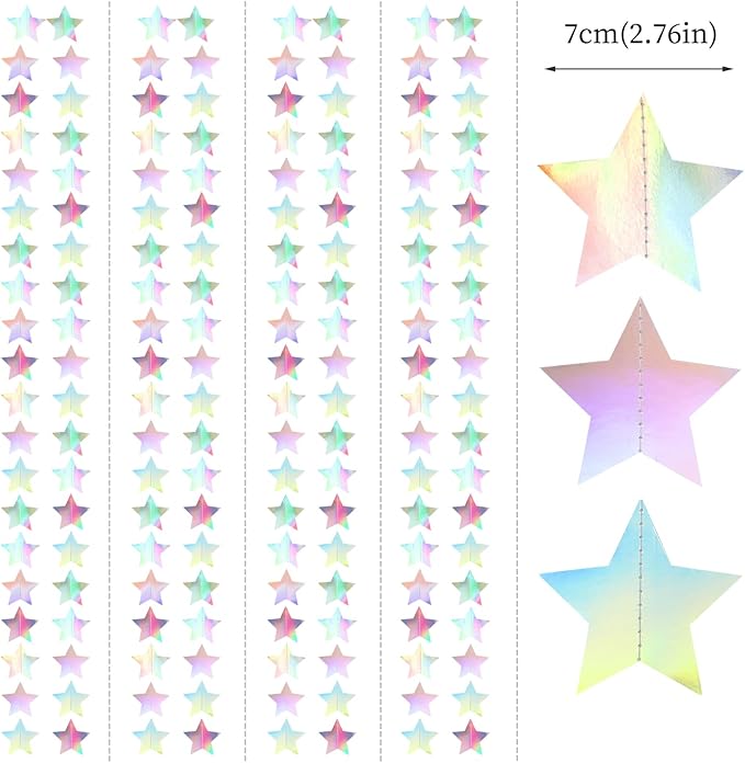 Iridescent Disco-Holographic Party-Decorations Christmas Garland - 62ft Twinkle Little Star Streamers Hanging Banner,Wedding Birthday Bachelorette Baby Bridal Shower Decor Hugtmr