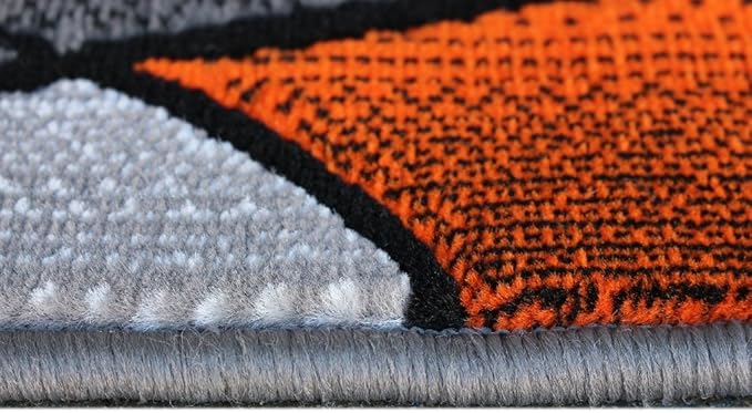 Masada Rugs, Modern Contemporary Runner Area Rug, Orange Grey Black (2 Feet X 7 Feet)