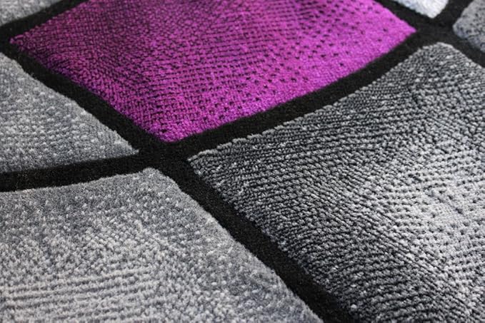 Masada Rugs, Modern Contemporary Round Area Rug, Purple Grey Black (5 Feet X 5 Feet) Round