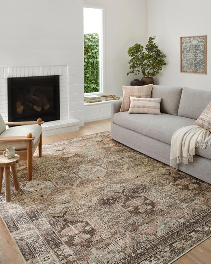 Loloi Amber Lewis Billie Collection, Clay & Sage 10'-0" x 14'-0" Area Rug – Antique & Distressed Accent Rugs for Living Room, Bedroom, Entryway & Hallway, No Shed High Traffic Area Home Decor Rug
