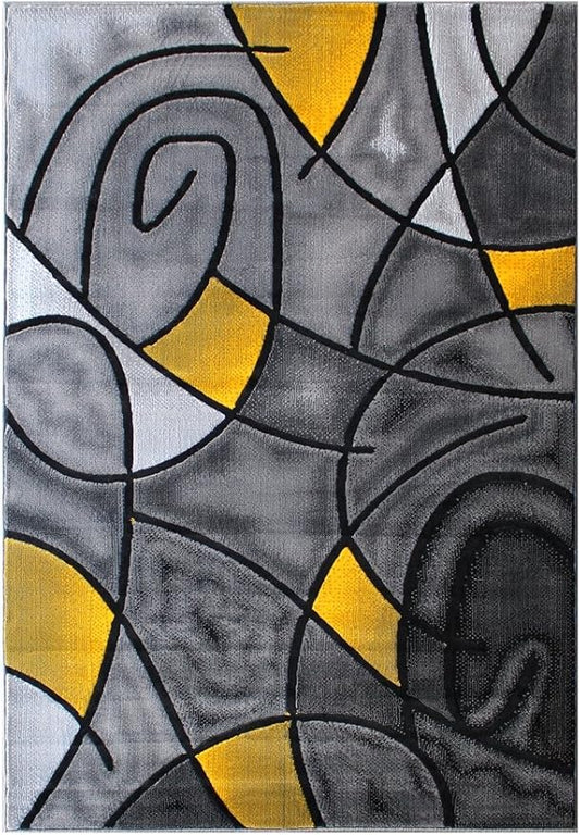 Masada Rugs, Modern Contemporary Area Rug, Yellow Grey Black (8 Feet X 10 Feet)