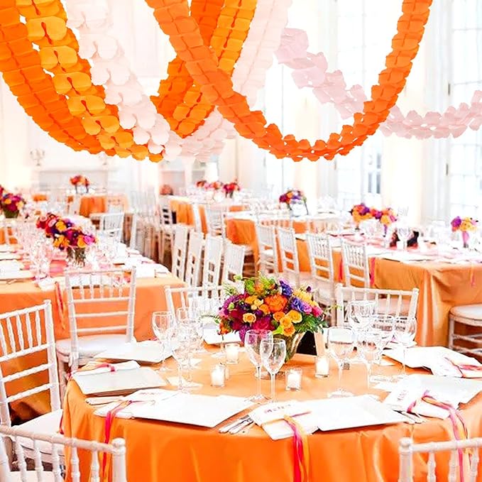 Fall-Boho Pink-Orange Groovy Thanksgiving Party-Decorations - 12pcs Streamers-Garland Autumn Harvest Friendsgiving 4-Leaf Clover Paper Banners,Birthday Wedding Engagement Bachelorette Decor Ouruola