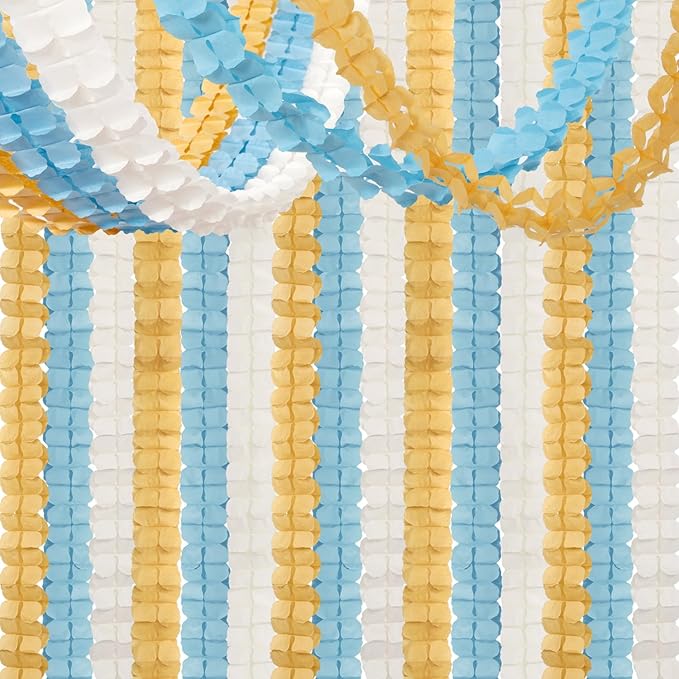 Light-Dusty Blue Beige-Gold Party Decorations - 12pcs Streamers-Garland Boho 4-Leaf Paper Banner,Men Boy Birthday Baby Bridal Shower Bachelorette Wedding Engagement Graduation Decor Ouruola