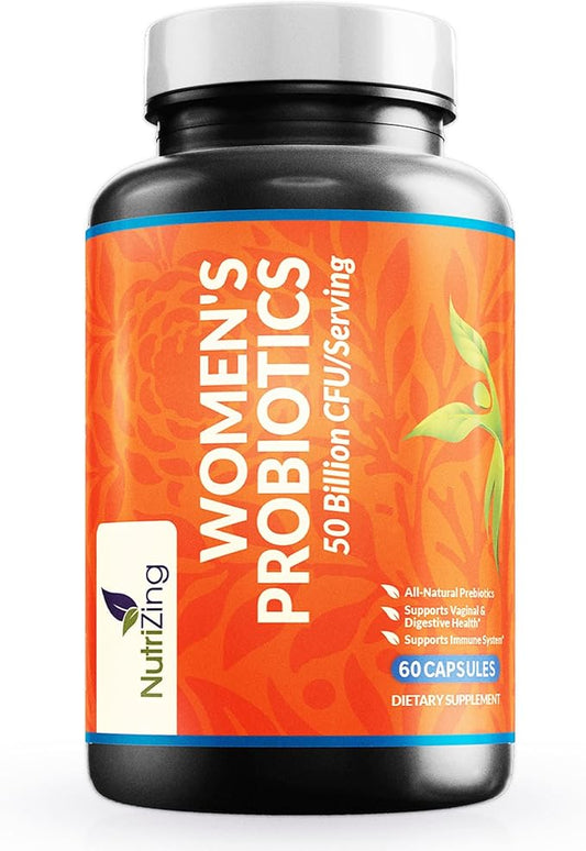 NutriZing Womens Probiotic for Gut Health - 50 Billion CFU - Prebiotics and Probiotics for Women Digestive Health & pH Balance - Lactobacillus Reuteri & Rhamnosus Supplements - Vaginal Support