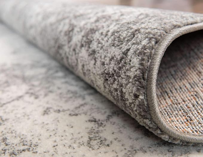 Unique Loom Rosso Collection Traditional, Vintage, Medallion, Border, Distressed, Southwestern Area Rug, 2 ft 7 in x 10 ft, Gray/Ivory