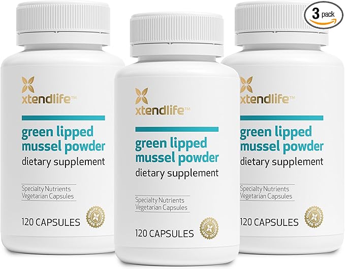 Xtendlife Green Lipped Mussel Powder - 2400mg Supplement with Omega-3 Fatty acids from New Zealand for Joint Health, 120 Capsules (3 Pack)