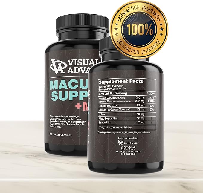 Visual Advantage® Macular Support + Meso-Z – Blue Light Eye Vitamin with Triple Antioxidants for Advanced Protection Against Digital Screens (60-Count)