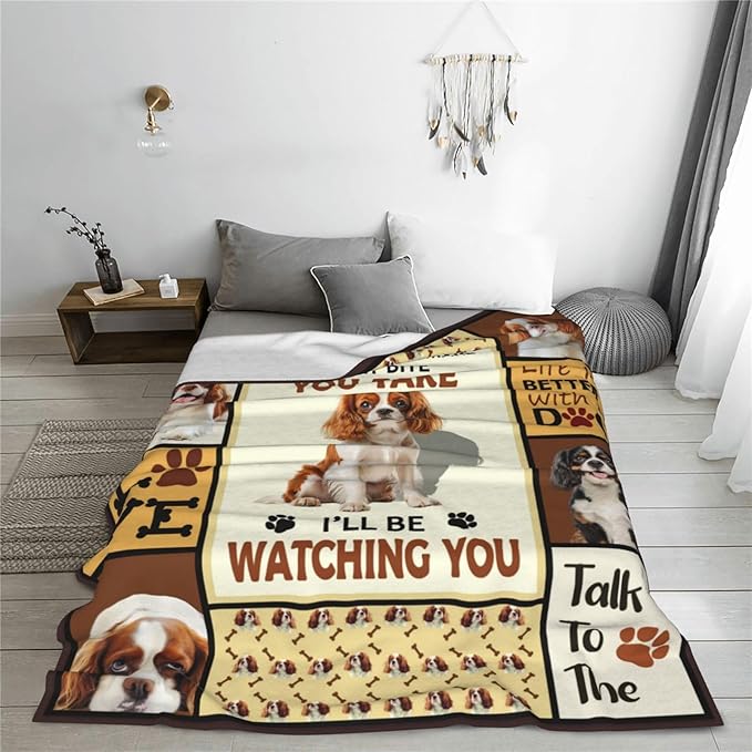 King Charles Cavalier Gifts Blanket, Dog Throw Blankets, King Charles Cavalier Gift for Boys Girls Women Men Lover Adult Cozy Fleece Flannel Bedding Stuff Animal Plush for Couch Sofa Bed Decor 60"X50"