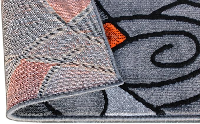 Masada Rugs, Modern Contemporary Runner Area Rug, Orange Grey Black (2 Feet X 7 Feet)