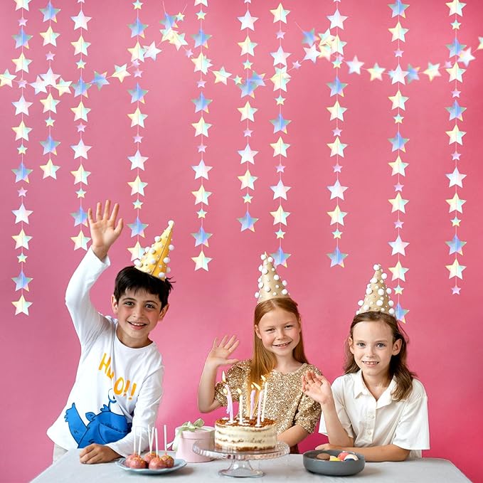 Iridescent Disco-Holographic Party-Decorations Christmas Garland - 62ft Twinkle Little Star Streamers Hanging Banner,Wedding Birthday Bachelorette Baby Bridal Shower Decor Hugtmr