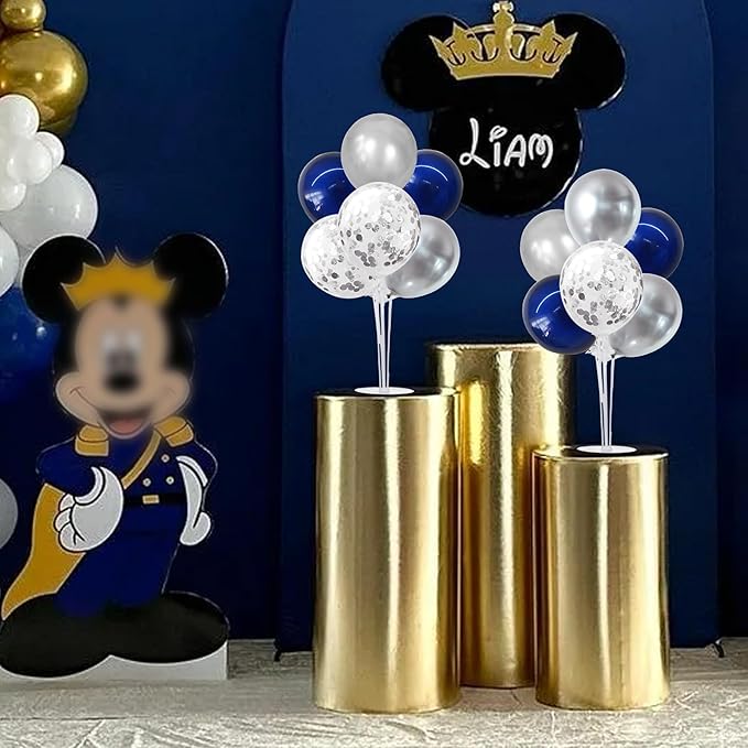 TONIFUL 4 Set Navy Blue Silver Balloon Centerpieces for Table,Balloon Stand Kit for Graduation Decoration 2026,Retirement Party Decorations,Men’s Birthday Decorations,Father's Day