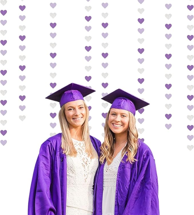 Purple Silver Birthday Party-Decorations Streamers - 52FT Graduation Hanging Heart Garland Banner,Baby Bridal Shower Engagement Wedding Anniversary Bachelorette Backdrop Decor Hugtmr