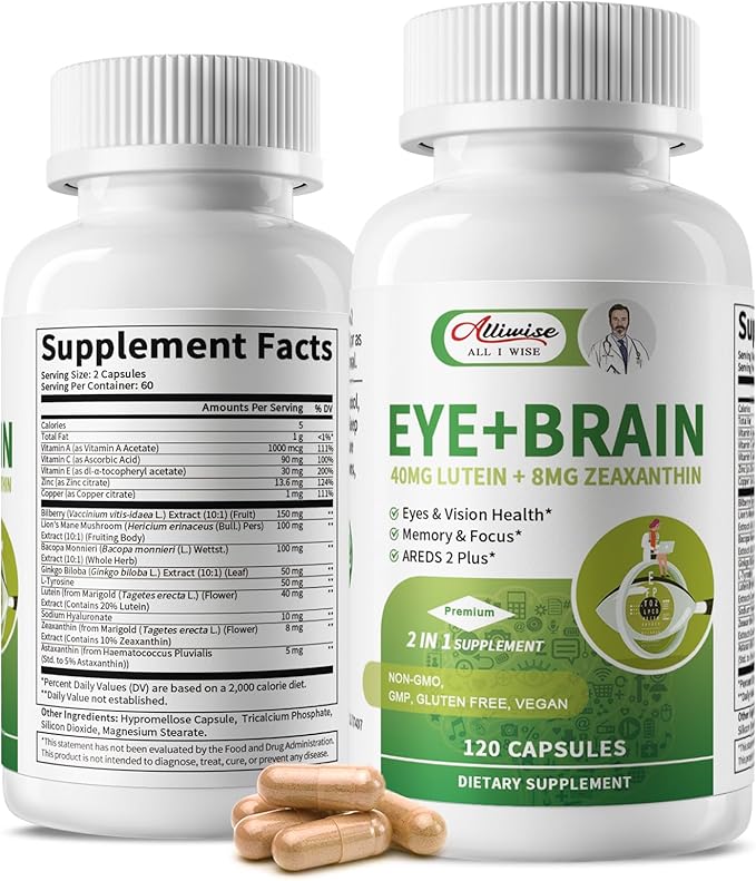 2 Pack Lutein Eye Vitamins 14 in 1 Supplement Eye Vitamins for Ocular Health, Dry Eye Support, Memory & Focus Supplement, Contains Zeaxanthin, Zinc, Vitamins A/C/E, 240 Capsules Total