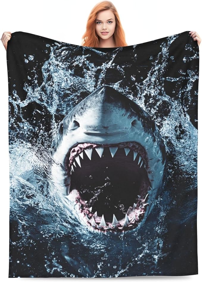 Shark Blanket, Ocean Throw Blankets, Shark Gifts for Boys Girls Women Men Lover Adult Cozy Fleece Flannel Bedding Stuff Animal Plush for Couch Sofa Bed Decor 80"X60"
