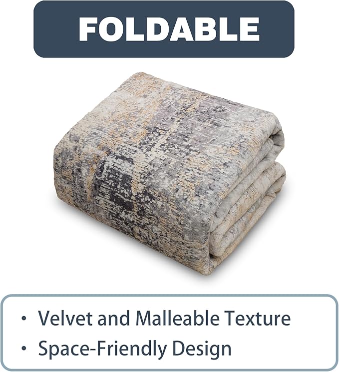 Area Rug 9×12, Large Vintage Boho Rug,Ultra-Soft Low Pile, Washable, Non Slip,Stain Resistant, Printed Carpet for Living Room Bedrooms Playroom Office Kitchen, Gold/Grey