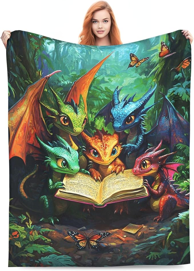Dragon Blanket, Dragons Throw Blankets, Dragon Gifts for Boys Girls Women Men Lover Adult Cozy Fleece Flannel Bedding Stuff Animal Plush for Couch Sofa Bed Decor 60"X50"