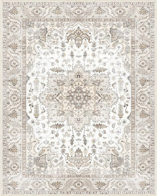 8x10 Area Rug, Vintage Washable Area Rugs, Non-Slip Rug for Bedroom, Distressed Soft Modern Low-Pile Carpet Stain Resistant, Dining Home Decor Office Boho Rug Brown…