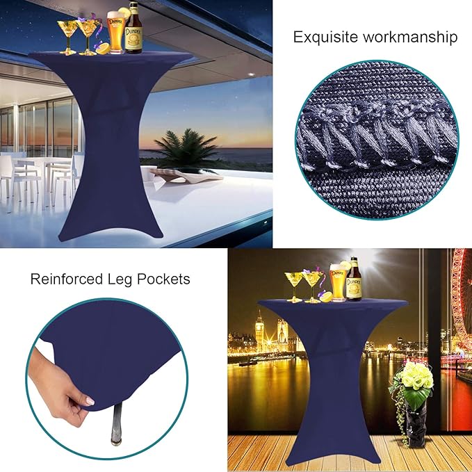 RELIANCER 2 Pack Cocktail Table Covers,36"x43" Fitted Spandex Tablecloth,Stretch Round Highboy Tables Cover,Elastic High Top Table Cloths for Outdoor Party,Wedding,Bar,Birthday,Banquet,Trade Show