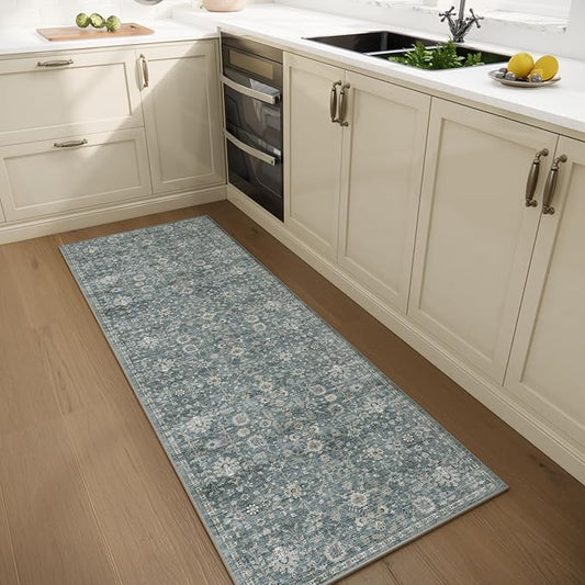 2'x6' Washable Runner Rug Utral Soft Lightweight Vintage Boho Distressed Non-Slip Backing,Low Pile Stain Resistant Farmhouse Rug for High-Traffic Hallway, Kitchen & Laundry