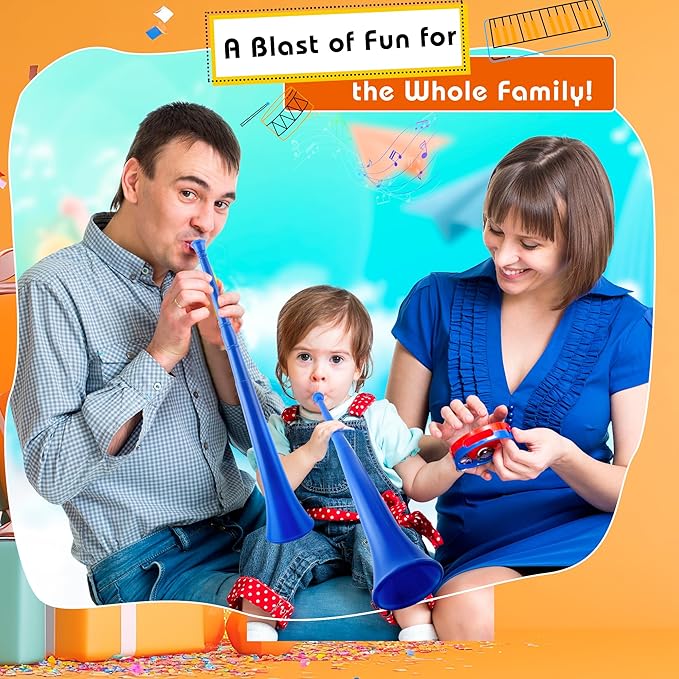 6 Pcs 28 Inch Collapsible Stadium Horn Plastic Vuvuzela Trumpet Horn Blow Noise Maker for Sporting Events Sports Themed Party Supplies (Color set 1)