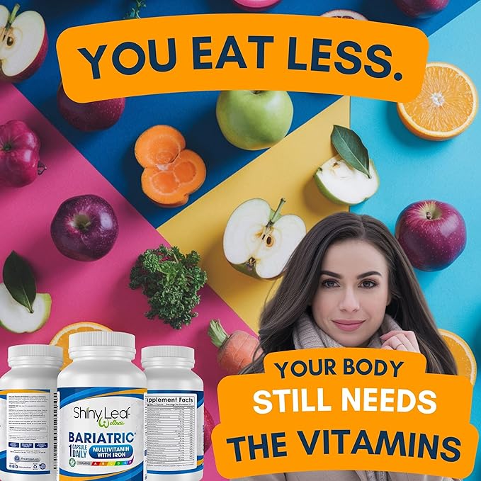 Shiny Leaf Bariatric Multivitamin with Iron - 45 mg for Gastric Bypass, Sleeve Gastrectomy, Roux-en-Y, Duodenal Switch - 22 Vitamins & Minerals, ASMBS Compliant, Vegetarian, Made in USA, GMP, 60 Ct.