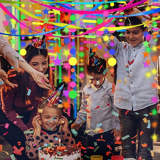 703feet UV Paper Neon Garland Neon Streamers Glow in The Dark Glow Party Supplies and Decorations Glow in The Dark Streamers Blacklight Reactive Fluorescent Black Light Neon Party Supply for Birthday