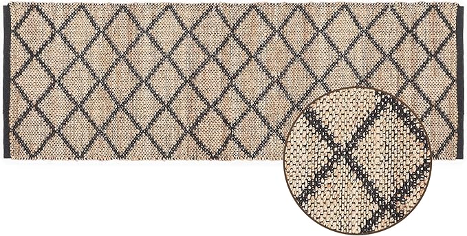 REDEARTH · Jute Cotton Area Rug, Sustainable Handwoven, Non-Shedding, Soft & Durable – Reversible, Neutral Tones for Home Décor in Living Room, Dining, Bedroom (Sierra Loom Black, 2'x6'), Set of 2