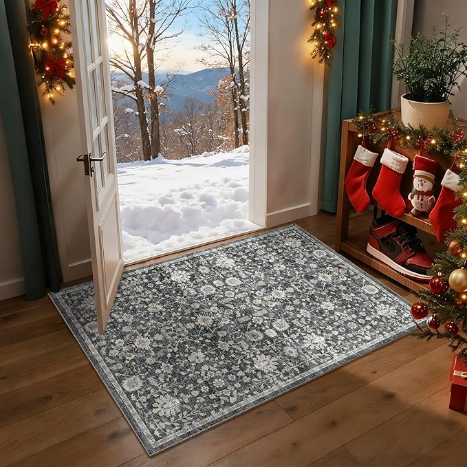 Washable 2'x3' Non Slip Rug Vintage Soft Low Pile Lightweight Boho Area Rugs for High-Traffic Areas (Entryway, Kitchen, Hallway), Farmhouse Decor